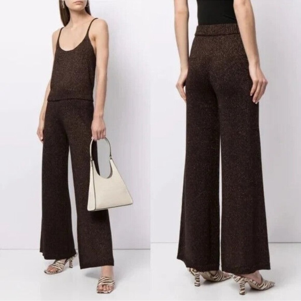 STAUD Daisy Lurex Knit Pants Brown Sz S